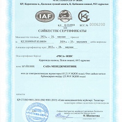 Сертификат соответствия СТ РК ISO 9001-2016 Системы менеджмента качества 2